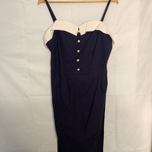 Stop Staring- Blue and White pinup retro vintage wiggle sleeveless dress Size XL